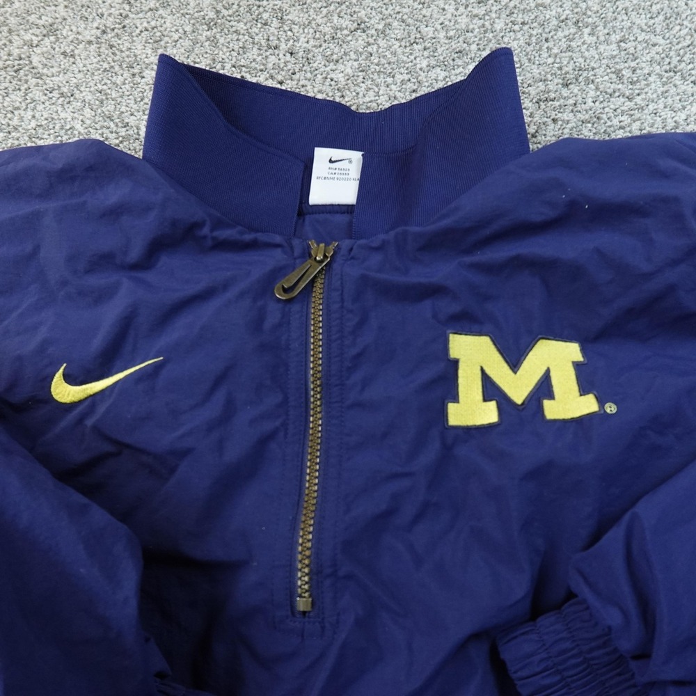 VTG Michigan Wolverines Jacket Mens L Blue NCAA Football Nike Pullover 1/4 Zip - Picture 3 of 14